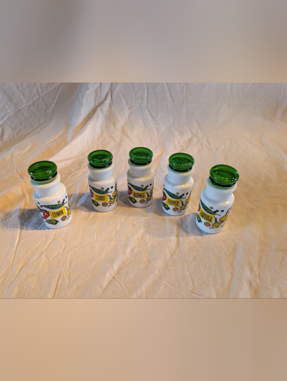 2/60$ Vintage Milk Glass And Green Apothecary Jar with Round Stopper